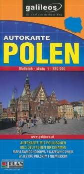Autokarte Polen mit polnischen und deutschen Ortsnamen